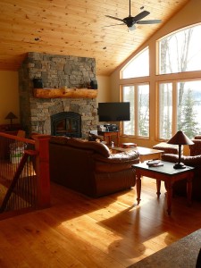 Granite stone veneer fireplace in Haliburton