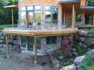 Basement entrance containing cultured stone