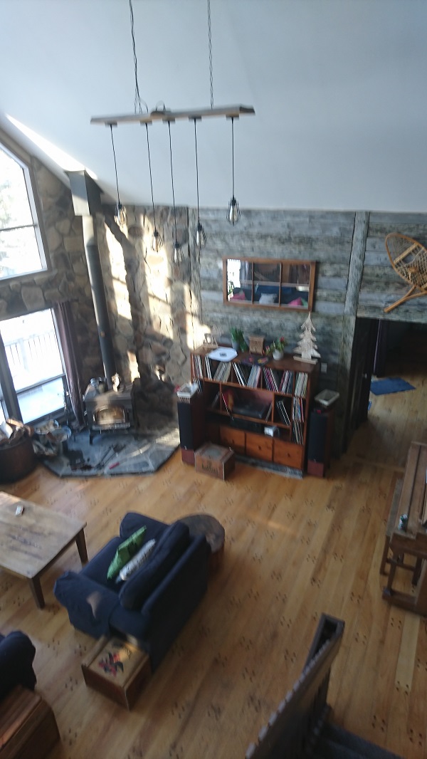 View of stone veneer and barn board on Living Room wall. View of stone veneer and barn board on Living Room wall.